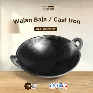 Wajan Baja Cor Seasoned 10” (25cm) Tebal Anti Lengket / Kuali Besi Cor/ Wok Cast Iron / Wajan Penggorengan