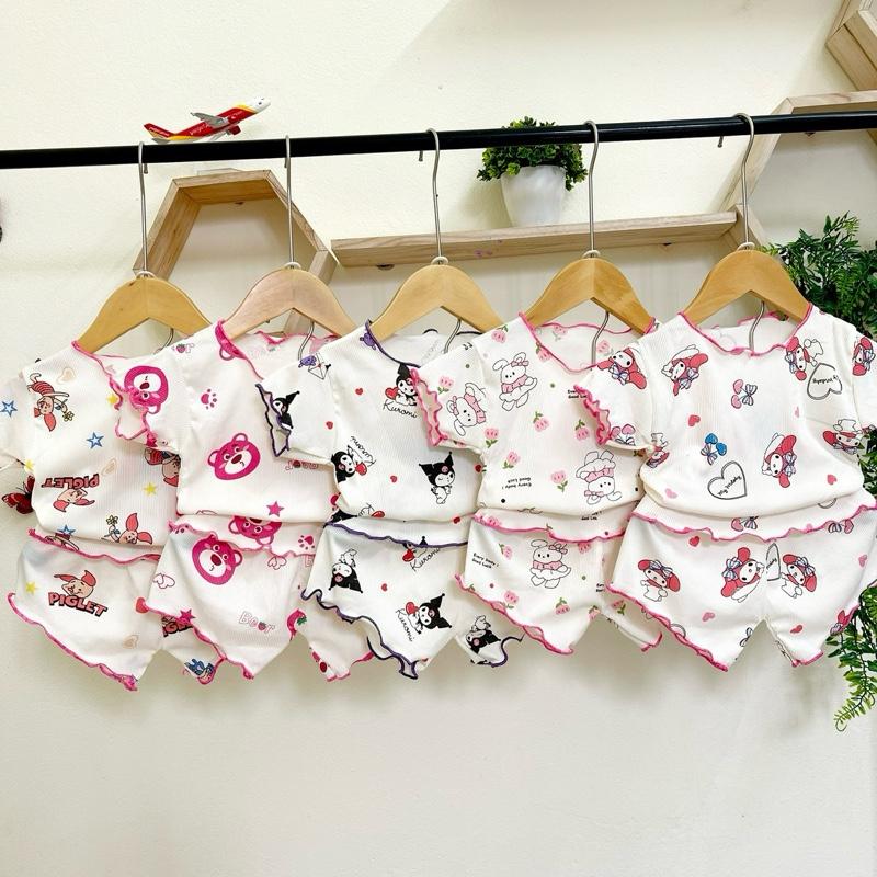 A15 Combo 4 bộ - TANG 1 quần áo VIỀN BÈO cộc tay cho bé gái, bé trai từ 6-16kg chất liệu tăm lạnh