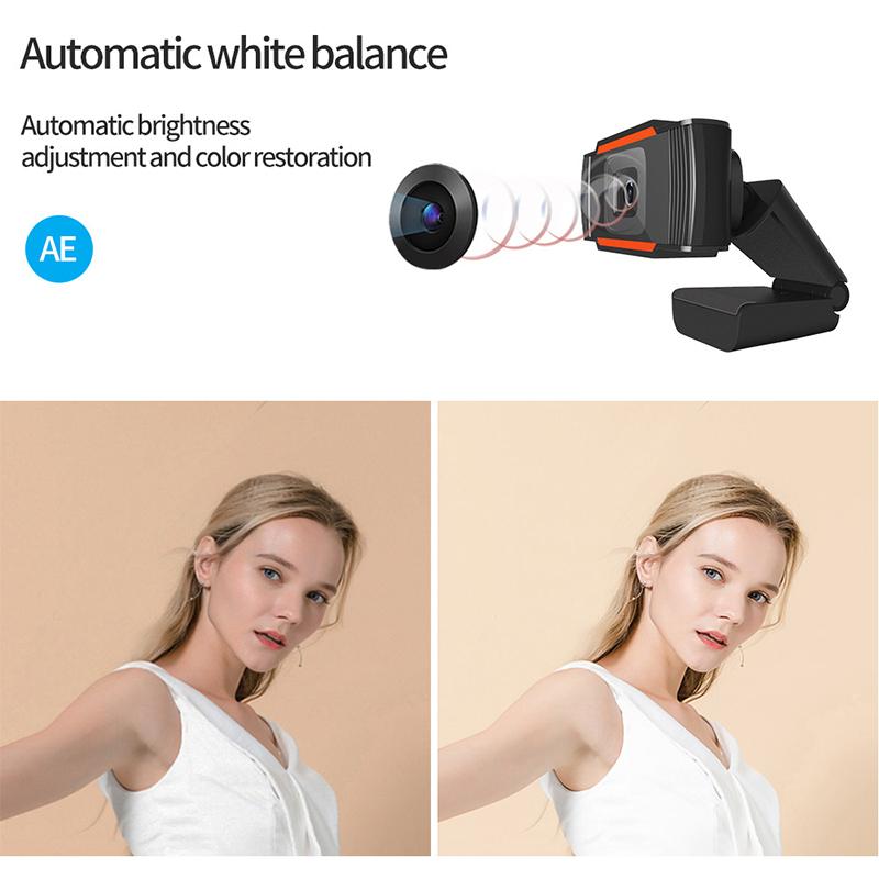 Kamera 1080P untuk laptop/PC, kamera USB komputer, konferensi video langsung, HD, dengan mikrofon bawaan. 5