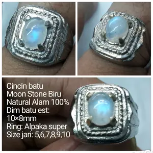 Cincin Batu Moonstone Biru Srilanka Natural alam Dim 10×8mm
