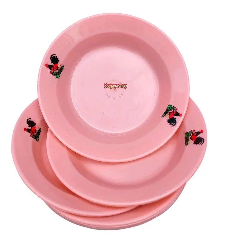 PAKET HEMAT ISI 6&12 PIRING MAKAN MM piring plastik warna pink piring makan dewasa dan anak anak motif ayam jago