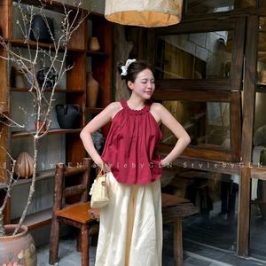 StylebyGEN Sét Đồ Nữ Áo Cổ Yếm Đỏ Mix Quần Bom Be Cực Xinh Phong Cách Thời Trang Mới