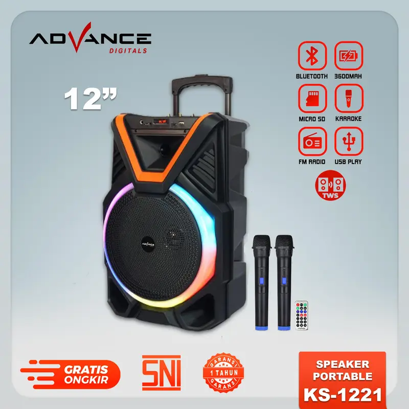 COD】Advance KS-1221 12 Inch Speaker Portable Mic Wireless