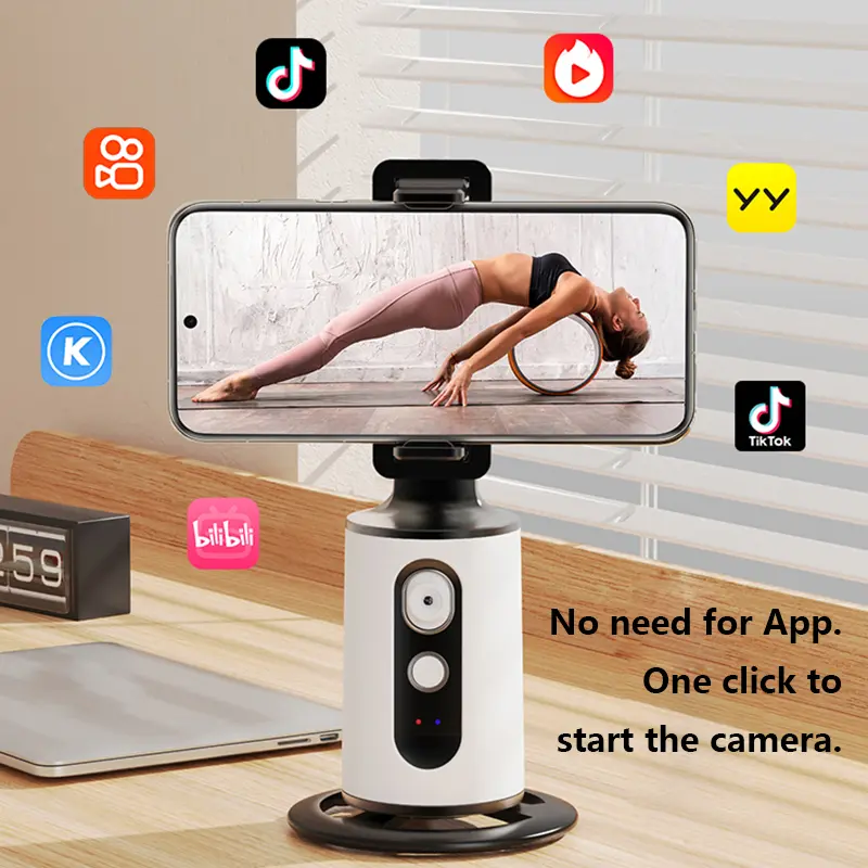 Giá Đỡ Điện Thoại Di Động Theo Dõi Khuôn Mặt, Xoay 360 °, Theo Dõi Tự Động Khuôn Mặt, Đầu Trên Giá Đỡ, Không Cần Tải Ứng Dụng, Thích Hợp Để Phát Sóng Trực Tiếp Và Quay Video, Phụ Kiện Cao Su