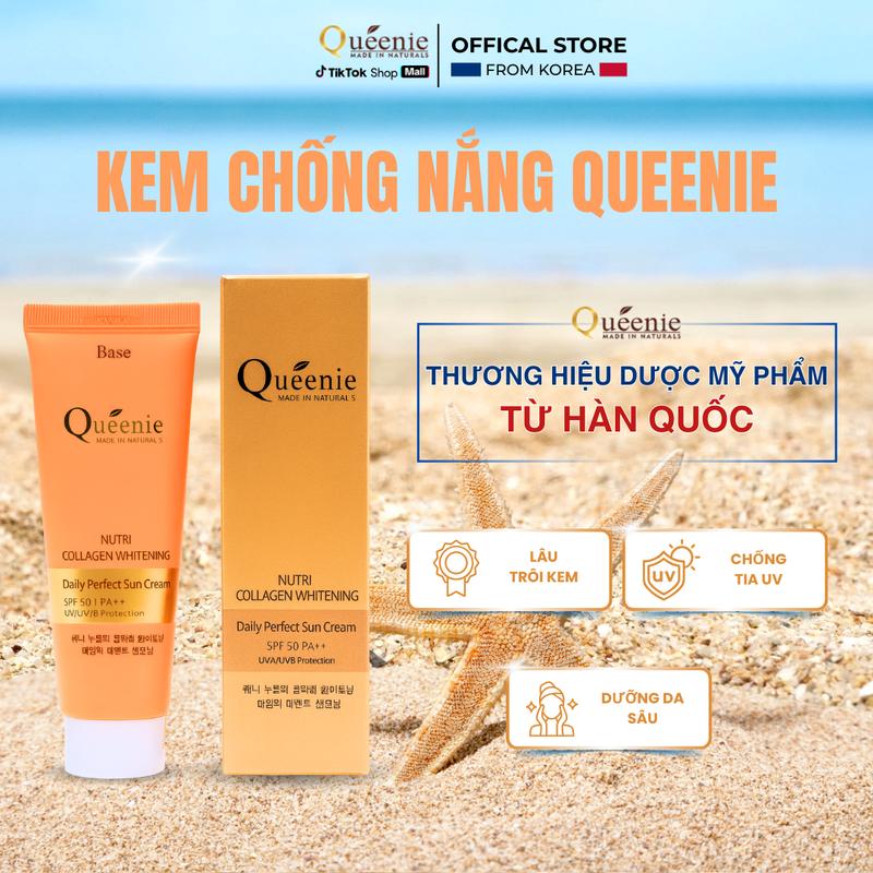 Queenie Kem Chống Nắng Collagen Trắng Da Nâng Tone SPF50 PA++ 20ml Cho Da Dầu Airy Dưỡng Trắng Da Bổ Sung Collagen Ngăn Ngừa Lão Hóa