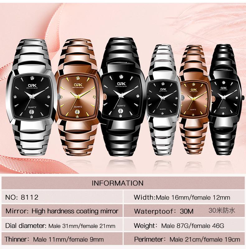 Product Introduction of Jam Tangan Pasangan, OPK, Jam Tangan Asal, Untuk Pasangan, Kalis Air, Keluli Tahan Karat, Bentuk Segi Empat, Berkilau, Warna Emas Mawar, Jam Tangan Pergelangan Tangan Pasangan, 8122 5