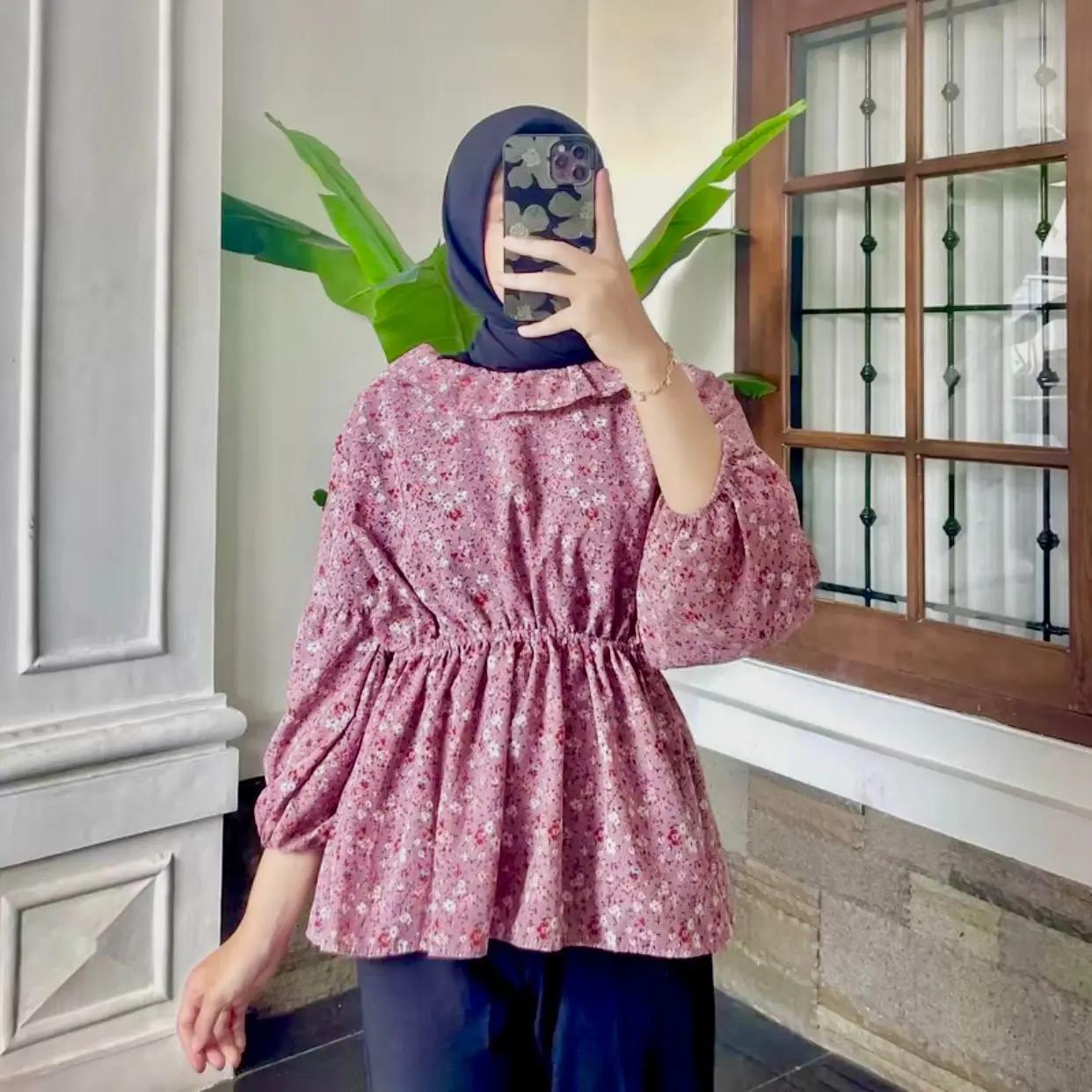FLOWER OLLA BLOUSE KOREAN STYLE Atasan Wanita Casual Kekinian