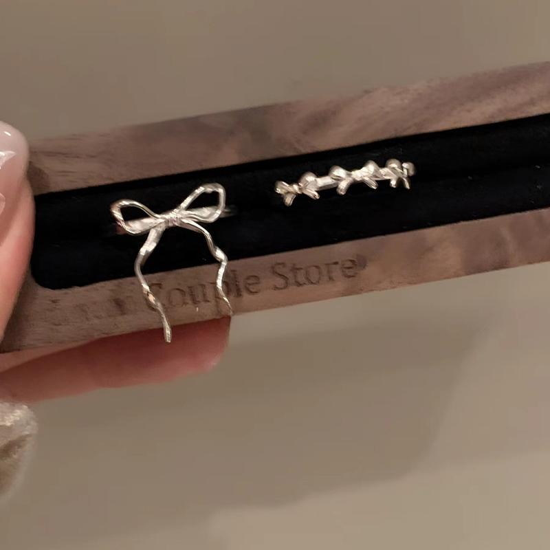 Korea bow ring set female silver color ins summer student birthday gift 8