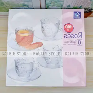 PROMO SPESIAL CANGKIR KACA SET SERIES 8PCS ISI 4 CANGKIR DAN 4 PIRING TATAKAN TERBARU KUALITAS TERBAIK
