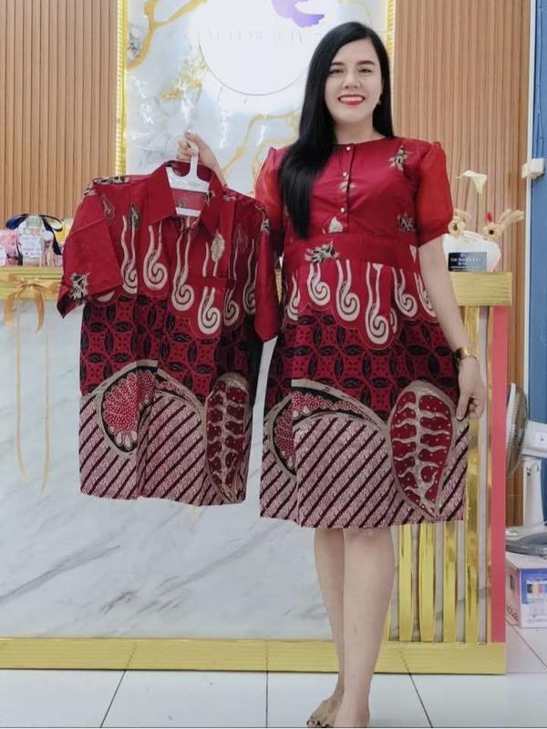 COUPLE BATIK DRESS FURING HANNA KOMBINASI ORGANZA DRESS PESTA 0