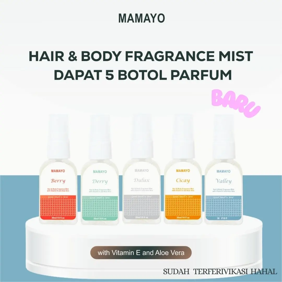 Dapat 5 Botol DALAM POUNCH Parfum Hair & Body Fragrance Mist MAMAYO 30mL with Vitamin E and Aloe Vera BPOM