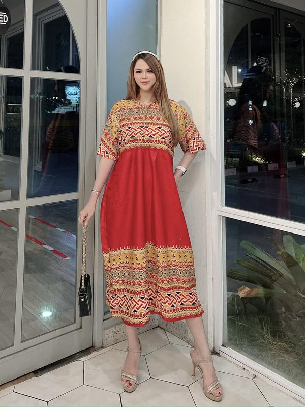 Dress Wanita dengan Kain Rayon Lembut dan Nyaman untuk Motif Songket Gelombang Cantik Casual Daster Panjang 7