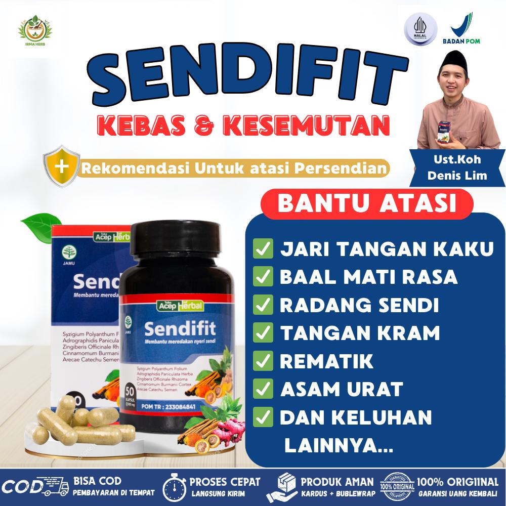 Sendifit Herbal Kebas dan Kesemutan, Jari Tangan Kaku, Baal Mati Rasa, Tangan Kram, Rematik, Asam Urat, Radang Sendi 50 kapsul BPOM & Halal MUI - 1 BOTOL
