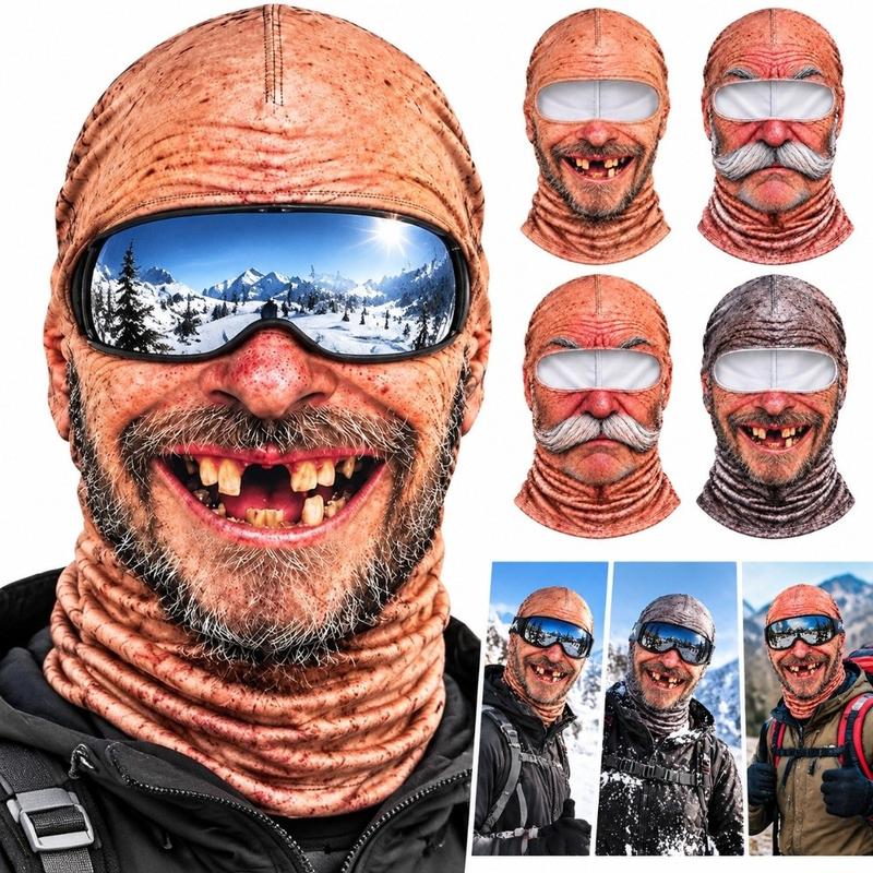 Hài hước In hình 3D lên mặt Ông già Balaclava Râu trắng Lỗ thoáng khí Khẩu trang che mặt mùa đông Phủ kín hoàn toàn Co giãn Mũ trùm đầu kiểu trùm mặt Hoạt động ngoài trời/Đạp xe/Trò đùa/Tiệc tùng