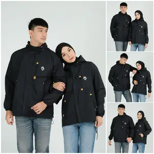 Jaket Couple Parasut Uniseks Jumbo Waterproof Original FCF SINAI Size M L XL XXL / Jaket Outdoor Casual Windproof Model Hoodie Logo Bordir Distro Panjang