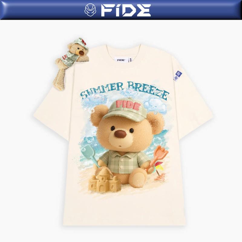 Áo thun FIDE JoyBear unisex form rộng đính gấu local brand cổ tròn oversize Teddy - AT181(Tặng gấu)