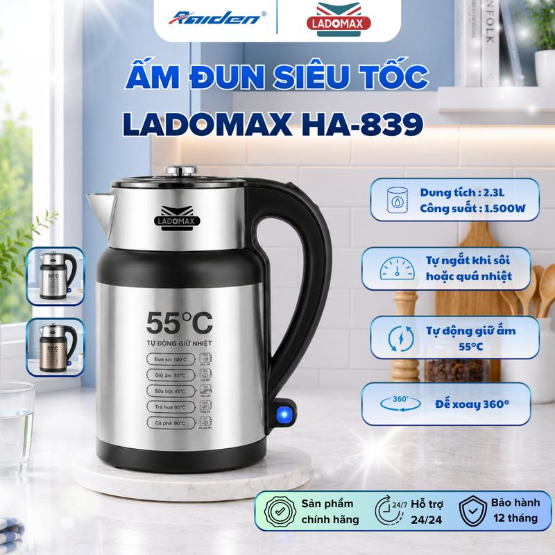 Ấm Đun Siêu Tốc Tự Động Giữ Ấm LADOMAX HA-839 2.3L – 1500W – Giữ Ấm 55°C