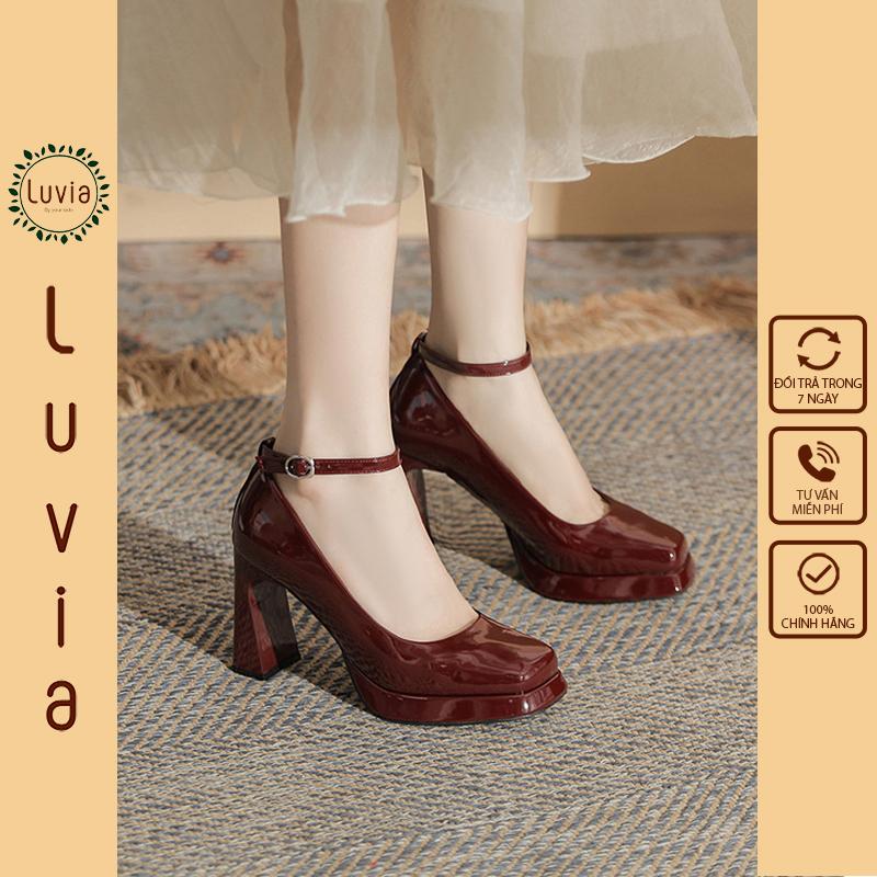 Giày cao gót 9 phân đế đúp mũi vuông thời trang hiện đại Luvia 211CG Giày form rộng - chân gầy mỏng lùi 1 size