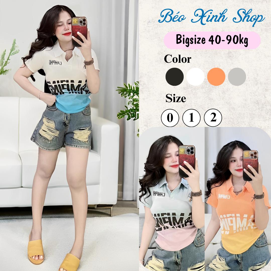 Áo Thun Polo Phối In Hình Họa Tiết Thun Gân Tăm 45- 90Kg Bigsize Dễ Thương Top Nữ Women - A.1420