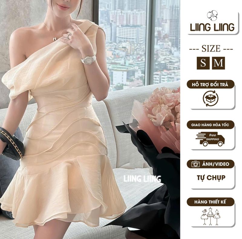 Váy Voan Tơ Lệch Vai, Váy Bèo Tiểu Thư Thiết Kế - LIING Nữ Women Dress