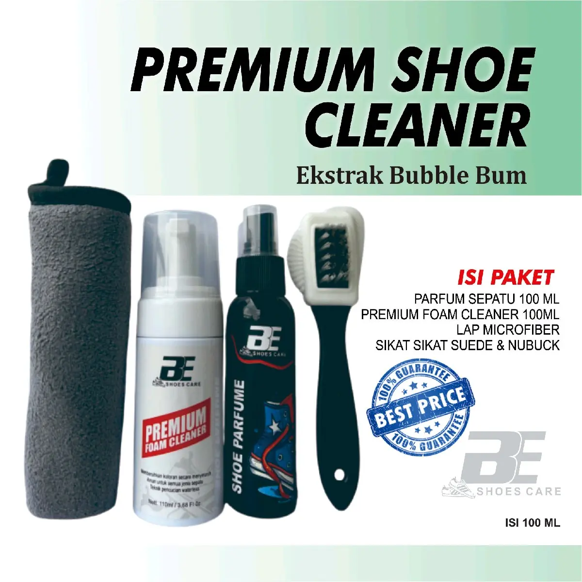 Terlaris No. 1 | PAKET PEMBERSIH SEPATU FOAM CLEANER BUBBLEGUM BY BE SHOES CARE | Instan Foam Cleaner sabun pencuci