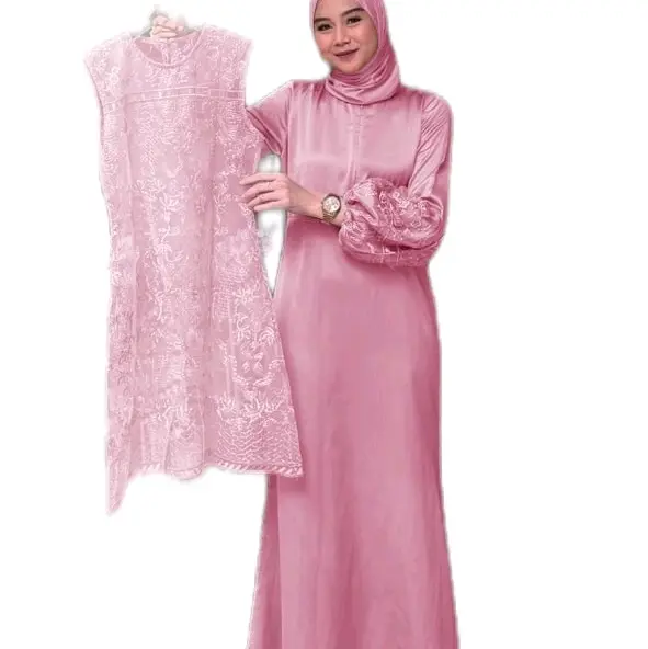 Gamis Farah / Maxi brukat / Muslim Wanita  Tile  Mutiara  Dress   Karet  Pesta  Mewah  Dalaman  Fit UK L DAN XL Kondangan Coklat Brokat Gaun