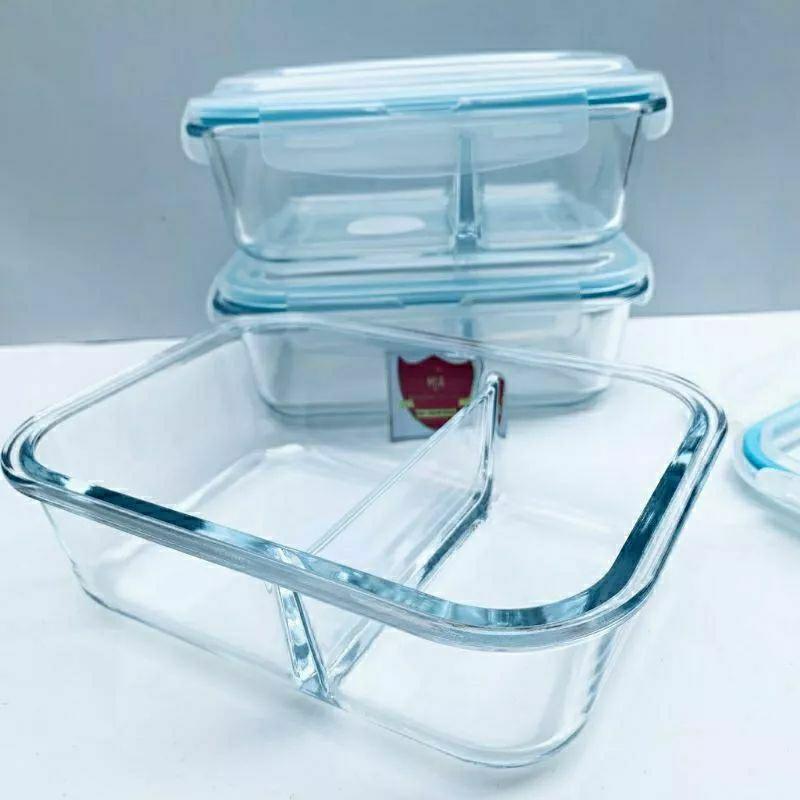 Hộp Thủy Tinh Đựng Thức Ăn 2 Ngăn 1050ml - Hộp Bảo Quản Thực Phẩm An Toàn 100% Mới 100%