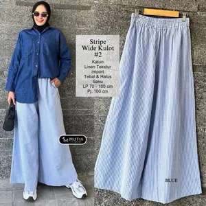 Stripe Wide Kulot#2 Celana Kulot Palazo Motif Garis Celana Kasual kekinian