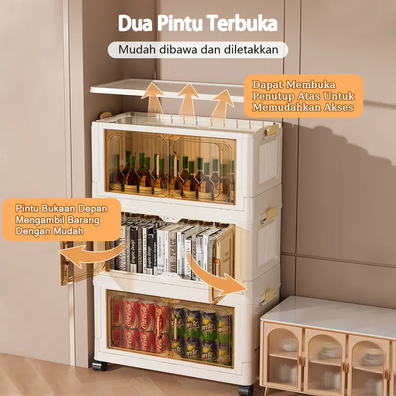 CUBBIE Lemari Lipat Plastik 2-5 Tingkat/Roda 360° Lemari plastik susun/kitchen Organizer box/Pintu Magnet Mainan Storage Box Serbaguna/Lemari Pakaian Plastik Ekstra besar Furniture/lemari plastik 4 susun jumb/lemari plastik model baru 2025 4