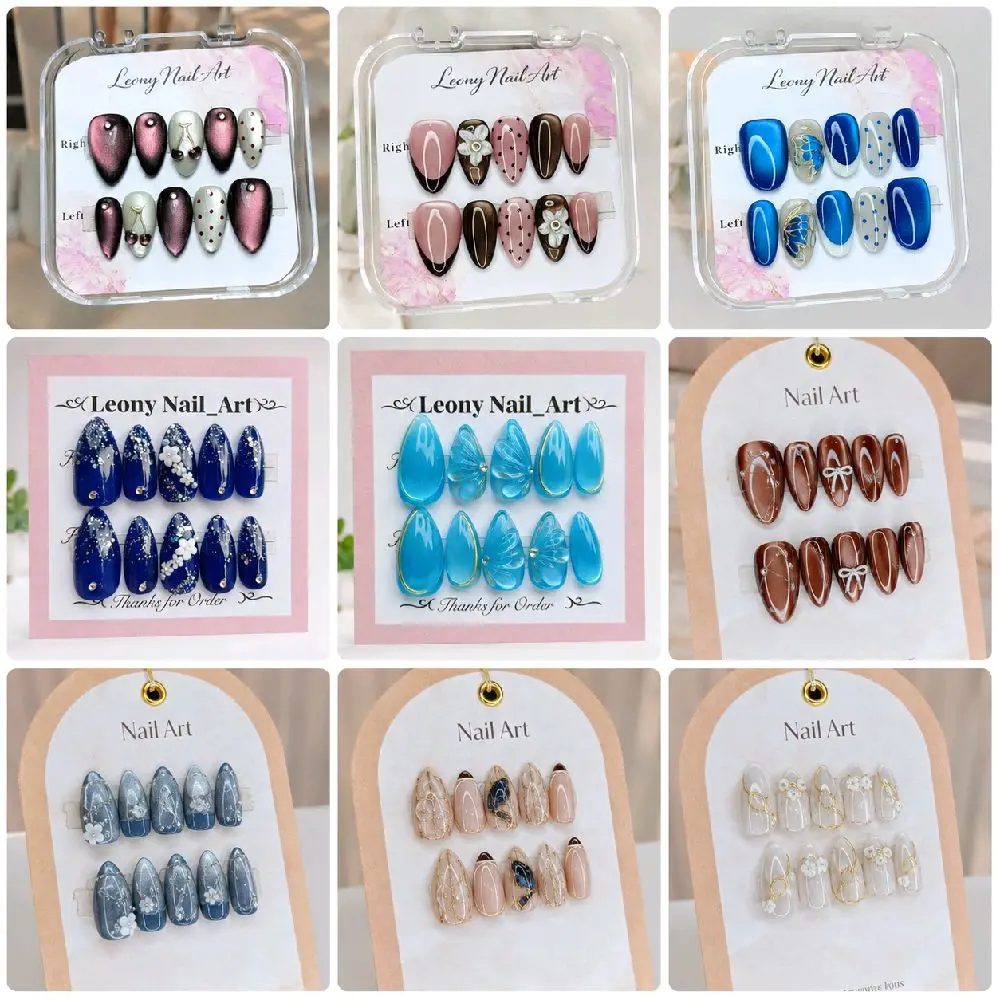 Kuku Palsu Korean Cat Eye PREMIUM Gratis lem Gel & Toolkit | Press On Nails Handmade | Kuku Palsu Wedding Elegant | Kuku Palsu Murah | Cuatom Warna