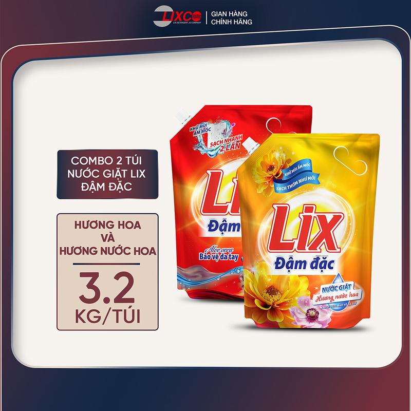  Combo 2 Túi nước giặt Lix 3.2kg đậm đặc hương hoa túi làm sạch cực nhanh vết bẩn 