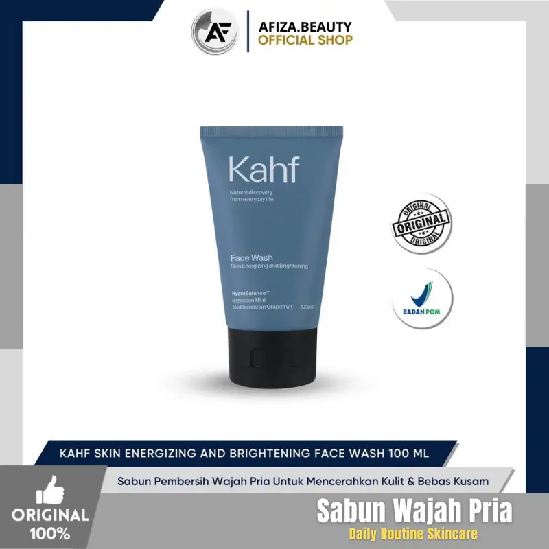 KAHF BRIGHTENING FACE WASH - 100 ML Sabun Cuci Muka Biru Pencerah Wajah Pria Hitam, Kusam, dan Komedo Original
