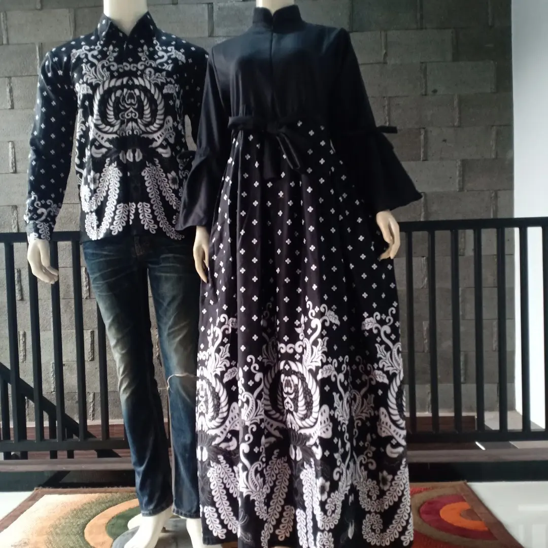 COUPLE GAMIS JUMBO KEMEJA PANJANG MOTIF GURITA SILVER BALOTELLI HITAM DAN NAVY