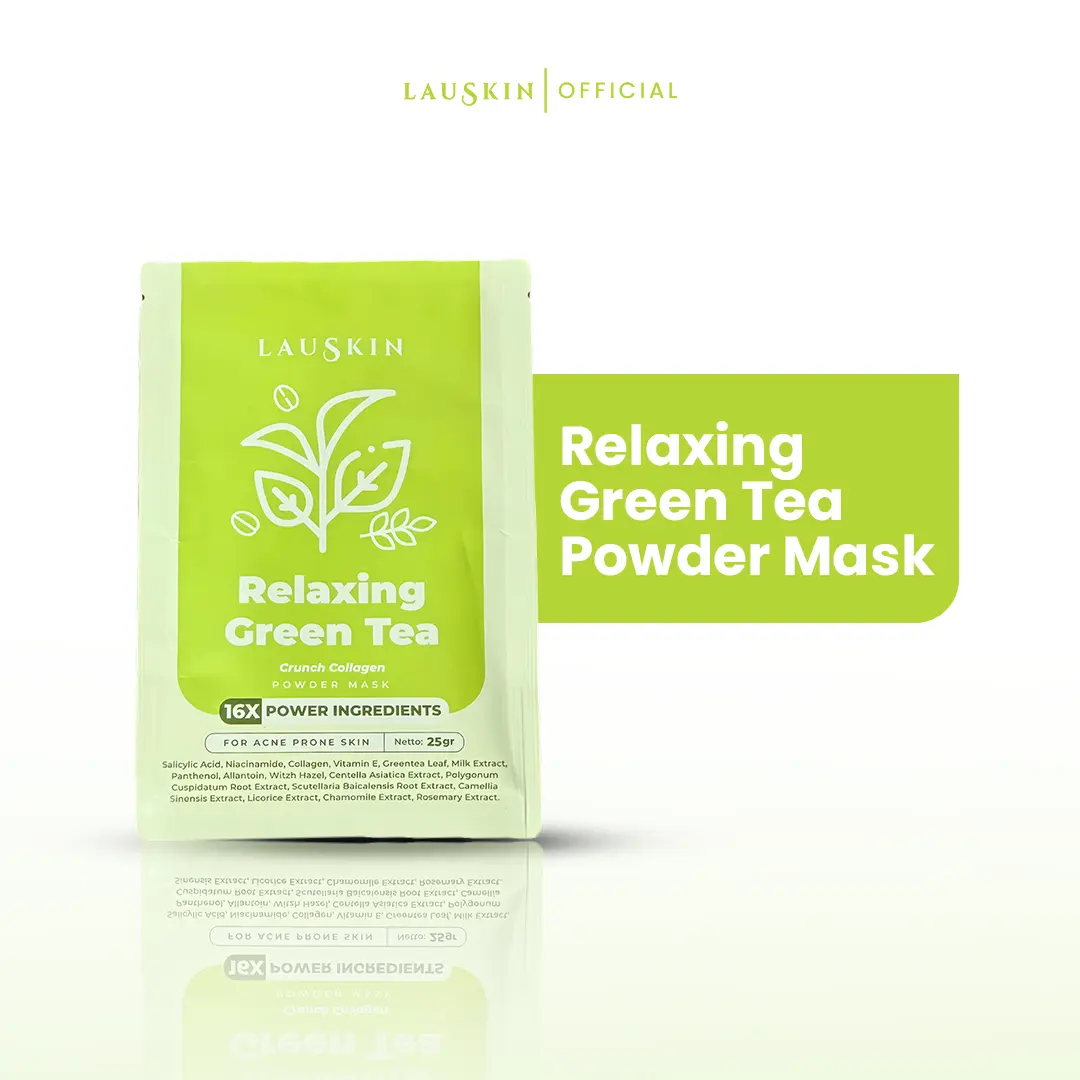 Laushine -1pcs-Masker Wajah Green Tea POUCH - Mencerahkan dan Melembabkan wajah -Acne Prone Skin Berjerawat - masker wajah glowing - Perawatan Wajah Acid Teh