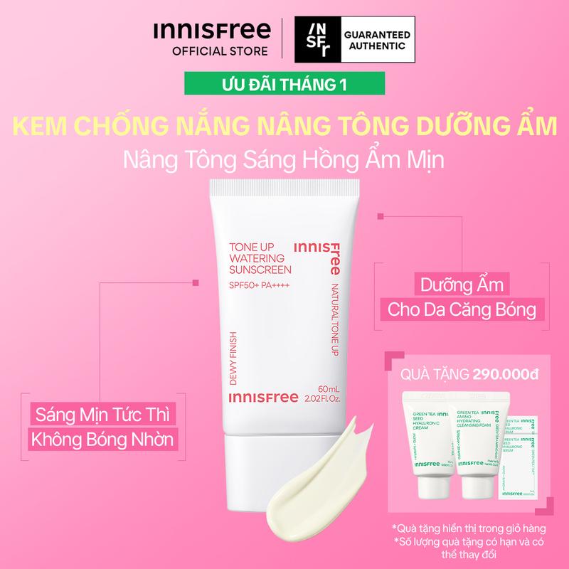  Kem chống nắng dưỡng ẩm nâng tông INNISFREE Tone Up Watering Sunscreen SPF 50+ PA++++ 60mL 