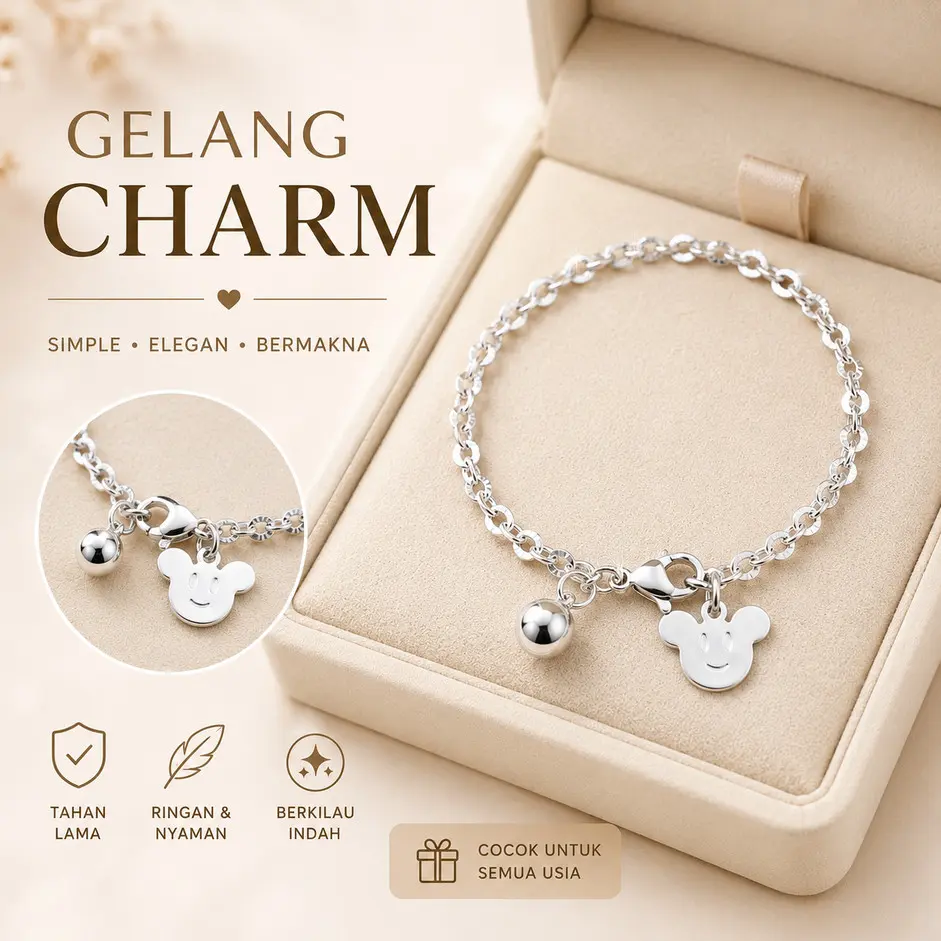 Gelang Anak Monel Charm Lonceng Silver Premium | Gelang Bayi & Anak Lucu Anti Karat