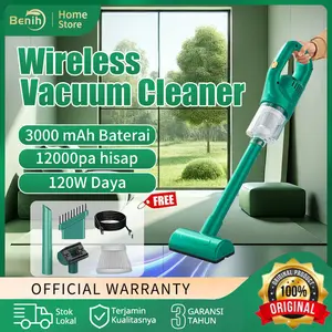 Vacuum Cleaner Tanpa Kabel 3in1 Portable 12000Pa Hisap Kuat untuk Rumah dan Mobil Mini Nirkabel Membersihkan Baterai Hijau Hitam