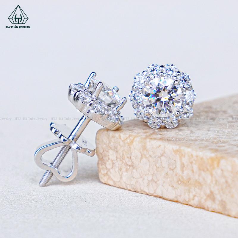 Đôi Bông Tai Bạc 925 Xi Kim FULL MOISSANITE Viên Chủ 5mm KHÔNG GIẤY EX137 Hà Tuấn Jewelry