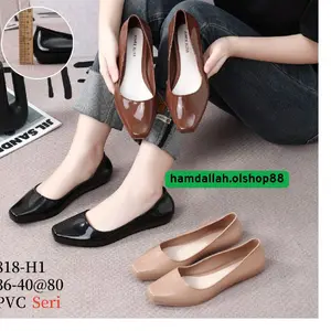 Sepatu Wanita Terbaru 818-H1 Flat Shoes sepatu karet perempuan Hitam Kerja