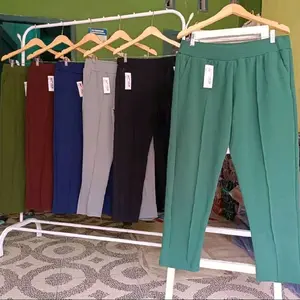 (Paket isi 2)Celana Panjang Crepe Tebal Luna Basic Scuba Kantor - Paket 2 Pcs - Wanita, Standar, Formal, Karet, Casual, Katun, Hitam, Kaki, Navy, Garis - Nyaman Melar Kerja