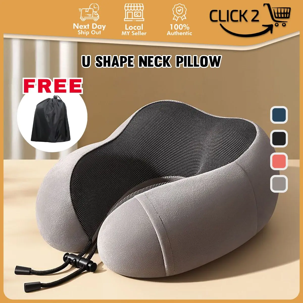 [MY] U Shape Neck Pillow Travel Headrest Pillow Travel Pillow Neck Support Car Airplane Head Rest Bantal Leher Travel