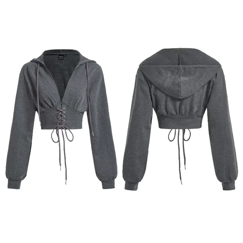 Sweater Crop Polos Basic Wanita - Hitam, Panjang - Dewasa, Serut Depan Padat Masakini Terbaru - Oversize, Lembut, Crewneck, Fleece Sweatshirt Nyaman 4