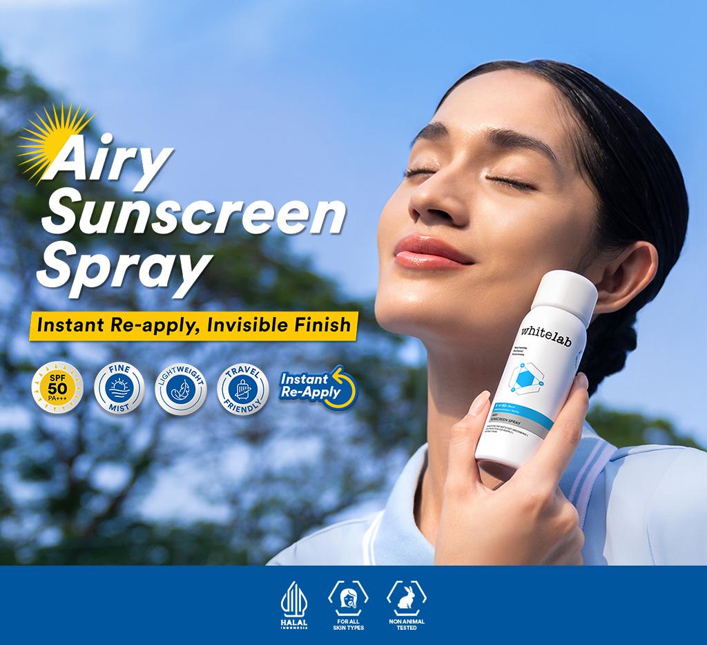 WHITELAB SUNSCREEN SPRAY SPF 50 PA+++- ULTRALIGHT - SUNBLOCK RINGAN ANTI KOMEDO JERAWAT PELINDUNG SINAR MATAHARI UV A UV B BLUE LIGHT DENGAN NIACINAMIDE, TIDAK LENGKET, WHITECAST & PILLING [BPOM]