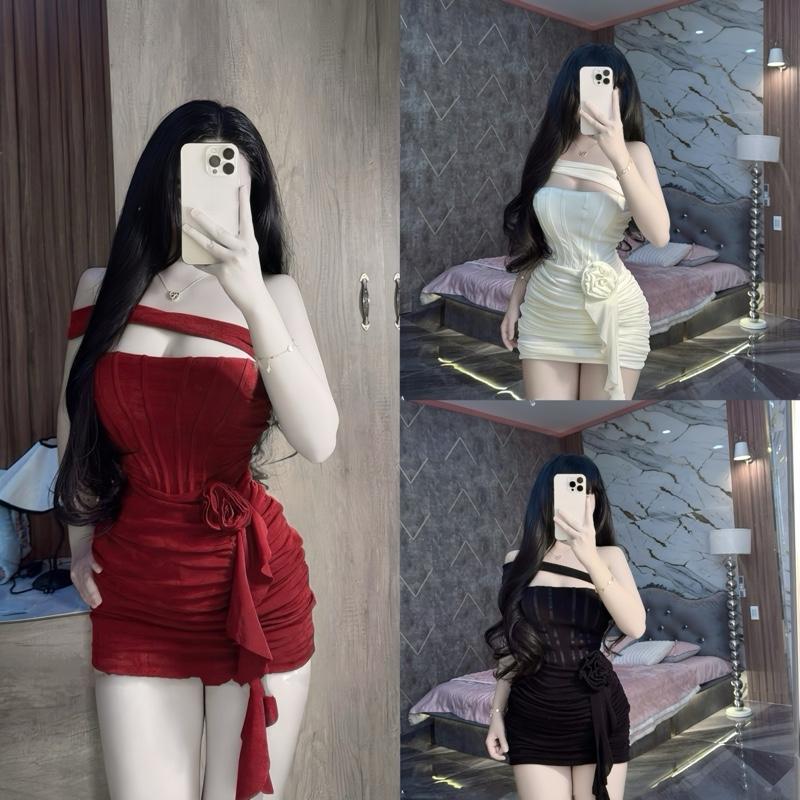  Đầm body quây nhúng đính hoa vạt bèo siêu xinh Váy ôm body quây chất nhúng kim cương dáng ngắn quyến rũ đi chơi đi tiệc sang chảnh bí đen dress mùa thoitrang beo 