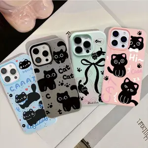 2 In 1 Jelly Casing untuk ITEL A90 S25 ULTRA P65 RS4 S23 S23+ POVA7 POP10 9 Spark GO 2SCute Black Cat Pattern Phone Case  case iphone