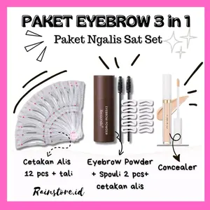 Paket Alis Set 3in1 Eyebrow Stam Powder + Cetakan Alis 12 Model