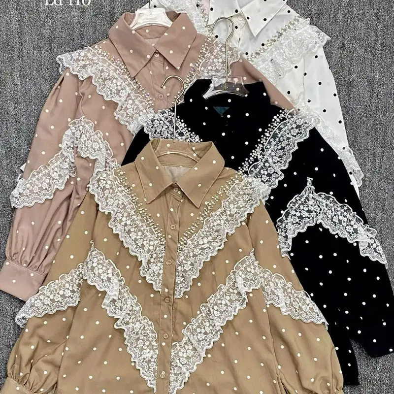 Atasan bahan twill dot. Mix renda mewah