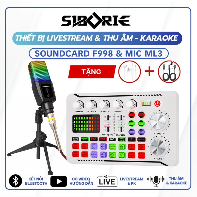   SIBORIE - BẢN TIẾNG VIỆT  Set Combo Bộ Livestream Bluetooth Soundcard F998 PRO & Mic ML3 Đen   ML3 Trắng Tai Nghe Phụ Kiện Dây Sạc Tối Ưu Chất Lượng Âm Thanh thiết bị thu âm chuyên nghiệp tại nhà  hát karaoke tại nhà livestream tích hợp nhiều hiệu ứng 
