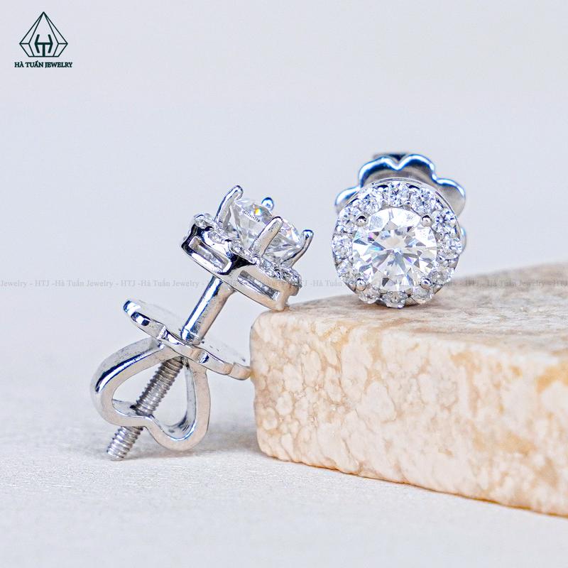 Hà Tuấn Jewelry Bông Tai Bạc 925 Xi Kim FULL MOISSANITE Viên Chủ 4mm Nam Nữ Chuôi Vặn EX048