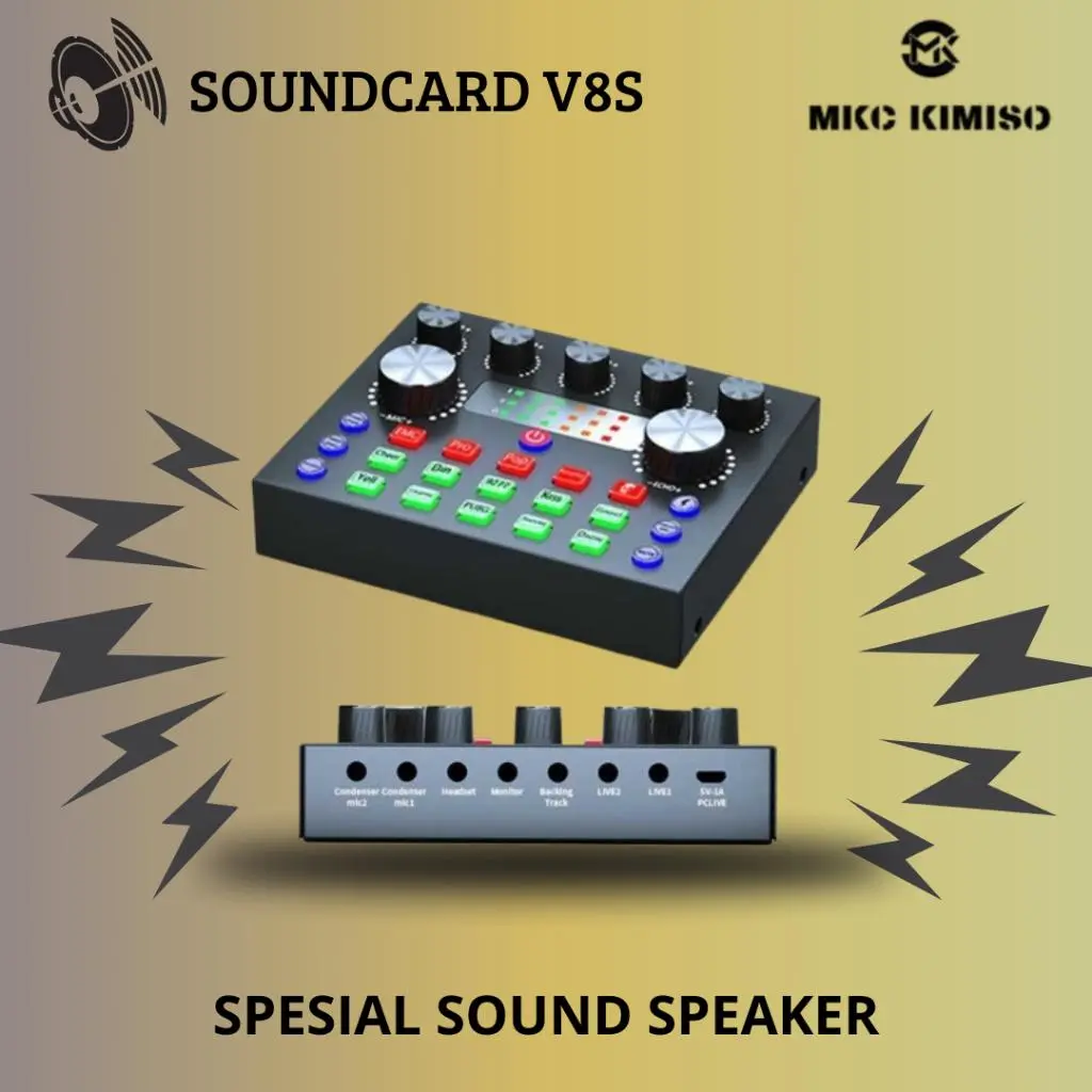 SOUNDCARD TERBARU DOOMHOT SOUND CARD V8S INTERFACE EXTERNAL USB LIVE STREAM MICROPHONE MIC SOUND CARD FOR COMPUTER PC LAPTOP MOBILE PHONE SING STUDIO RECORDING WITH BLUETOOTH BT AUDIO SET Elektronik Kartu Komputer